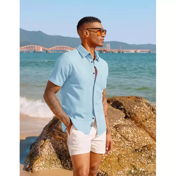 PJ PAUL JONES Men Cotton Linen Shirt Casual Short Sleeve Button Down Shirts Summer Beach Shirt Vacation Shirt with Pocket