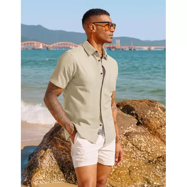 PJ PAUL JONES Men Cotton Linen Shirt Casual Short Sleeve Button Down Shirts Summer Beach Shirt Vacation Shirt with Pocket