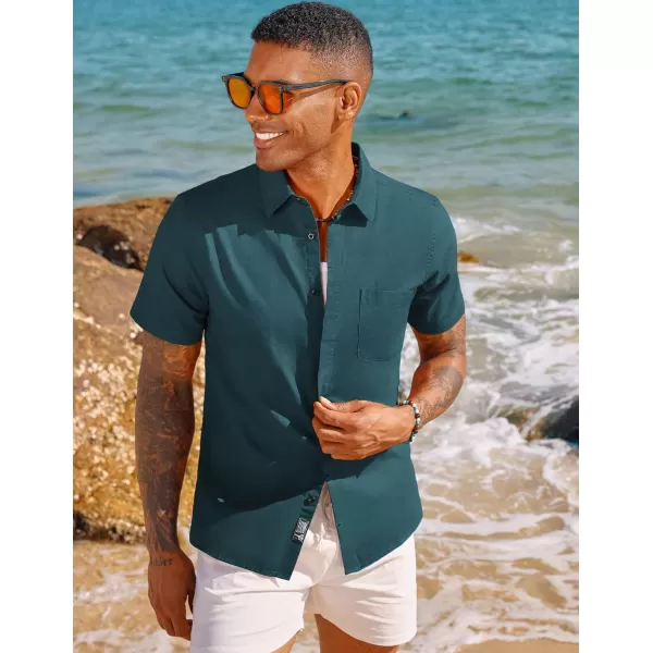 PJ PAUL JONES Men Cotton Linen Shirt Casual Short Sleeve Button Down Shirts Summer Beach Shirt Vacation Shirt with Pocket