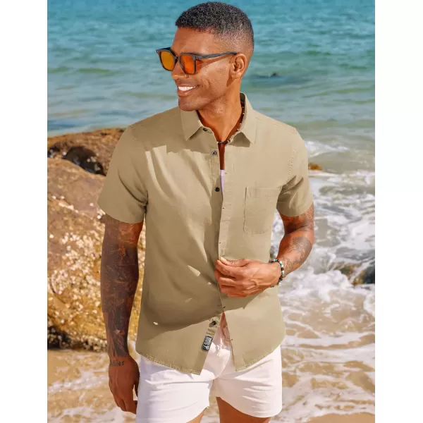 PJ PAUL JONES Men Cotton Linen Shirt Casual Short Sleeve Button Down Shirts Summer Beach Shirt Vacation Shirt with Pocket
