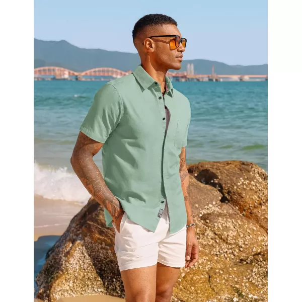 PJ PAUL JONES Men Cotton Linen Shirt Casual Short Sleeve Button Down Shirts Summer Beach Shirt Vacation Shirt with Pocket