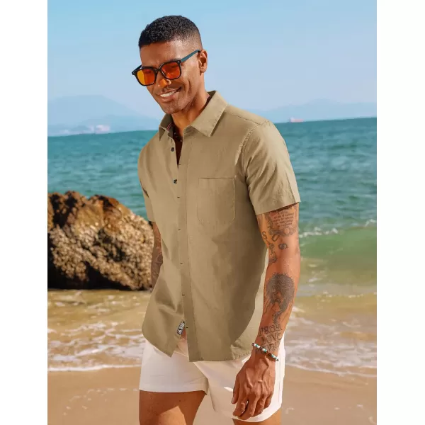 PJ PAUL JONES Men Cotton Linen Shirt Casual Short Sleeve Button Down Shirts Summer Beach Shirt Vacation Shirt with Pocket