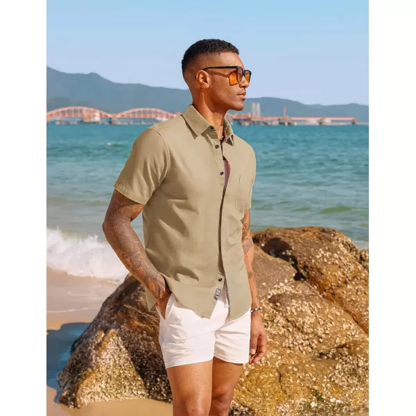 PJ PAUL JONES Men Cotton Linen Shirt Casual Short Sleeve Button Down Shirts Summer Beach Shirt Vacation Shirt with Pocket