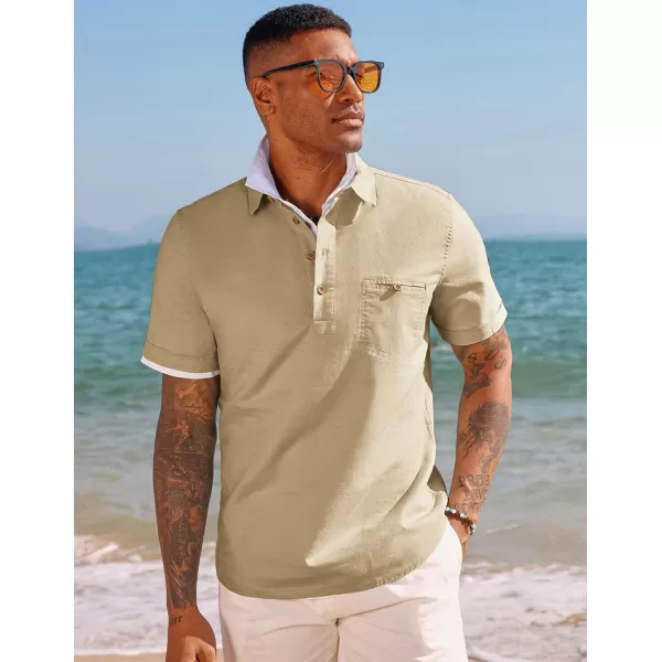 PJ PAUL JONES Men Cotton Linen Shirt Casual Short Sleeve Hippie Shirts Summer Beach Shirt Vacation Shirt with Pocket