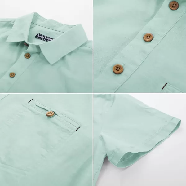 PJ PAUL JONES Men Cotton Linen Shirt Casual Short Sleeve Hippie Shirts Summer Beach Shirt Vacation Shirt with Pocket