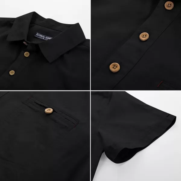 PJ PAUL JONES Men Cotton Linen Shirt Casual Short Sleeve Hippie Shirts Summer Beach Shirt Vacation Shirt with Pocket