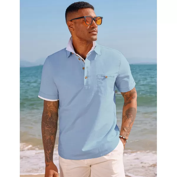 PJ PAUL JONES Men Cotton Linen Shirt Casual Short Sleeve Hippie Shirts Summer Beach Shirt Vacation Shirt with Pocket