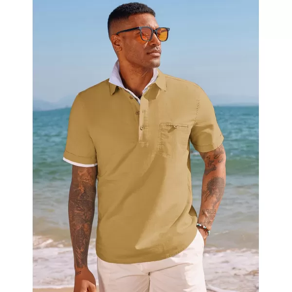 PJ PAUL JONES Men Cotton Linen Shirt Casual Short Sleeve Hippie Shirts Summer Beach Shirt Vacation Shirt with Pocket