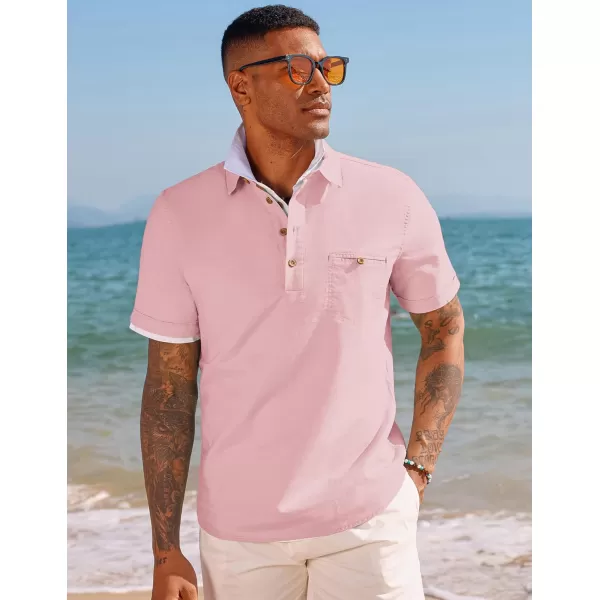 PJ PAUL JONES Men Cotton Linen Shirt Casual Short Sleeve Hippie Shirts Summer Beach Shirt Vacation Shirt with Pocket