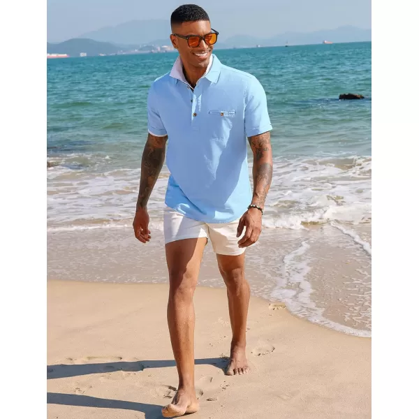PJ PAUL JONES Men Cotton Linen Shirt Casual Short Sleeve Hippie Shirts Summer Beach Shirt Vacation Shirt with Pocket