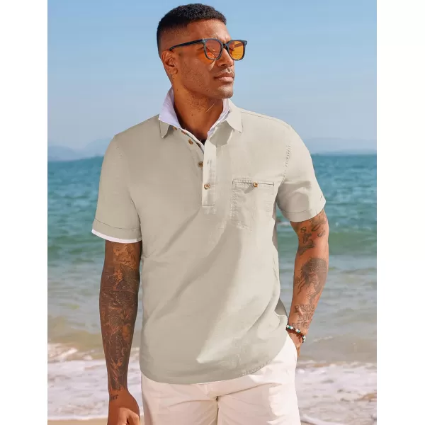 PJ PAUL JONES Men Cotton Linen Shirt Casual Short Sleeve Hippie Shirts Summer Beach Shirt Vacation Shirt with Pocket