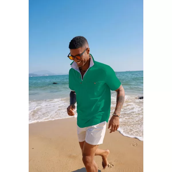 PJ PAUL JONES Men Cotton Linen Shirt Casual Short Sleeve Hippie Shirts Summer Beach Shirt Vacation Shirt with Pocket