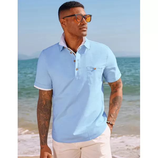PJ PAUL JONES Men Cotton Linen Shirt Casual Short Sleeve Hippie Shirts Summer Beach Shirt Vacation Shirt with Pocket