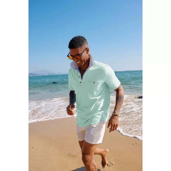 PJ PAUL JONES Men Cotton Linen Shirt Casual Short Sleeve Hippie Shirts Summer Beach Shirt Vacation Shirt with Pocket