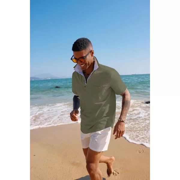 PJ PAUL JONES Men Cotton Linen Shirt Casual Short Sleeve Hippie Shirts Summer Beach Shirt Vacation Shirt with Pocket