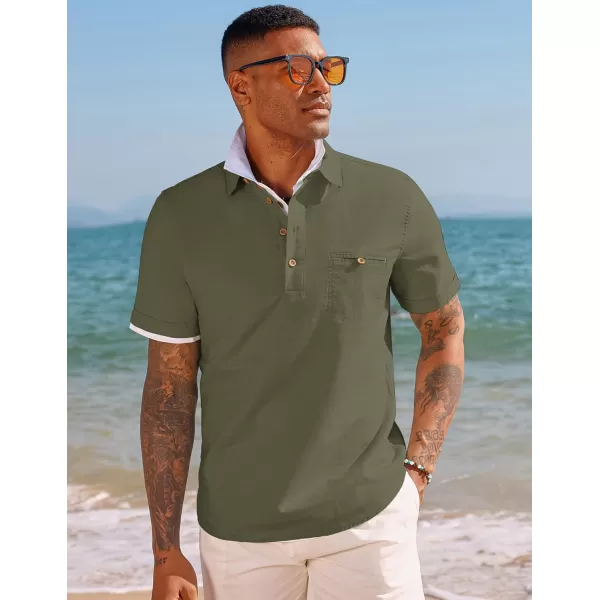 PJ PAUL JONES Men Cotton Linen Shirt Casual Short Sleeve Hippie Shirts Summer Beach Shirt Vacation Shirt with Pocket
