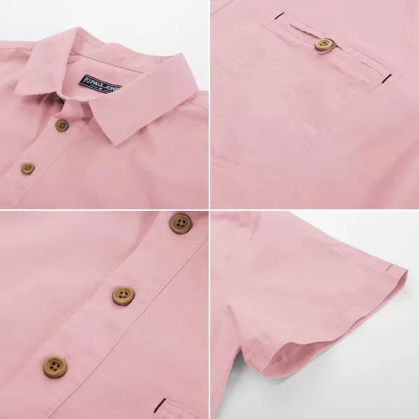 PJ PAUL JONES Men Cotton Linen Shirt Casual Short Sleeve Hippie Shirts Summer Beach Shirt Vacation Shirt with Pocket