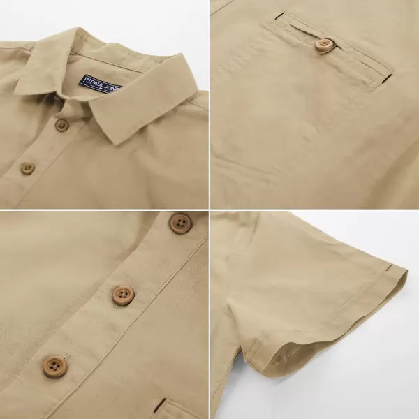 PJ PAUL JONES Men Cotton Linen Shirt Casual Short Sleeve Hippie Shirts Summer Beach Shirt Vacation Shirt with Pocket