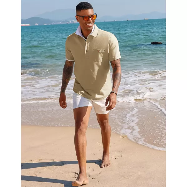 PJ PAUL JONES Men Cotton Linen Shirt Casual Short Sleeve Hippie Shirts Summer Beach Shirt Vacation Shirt with Pocket