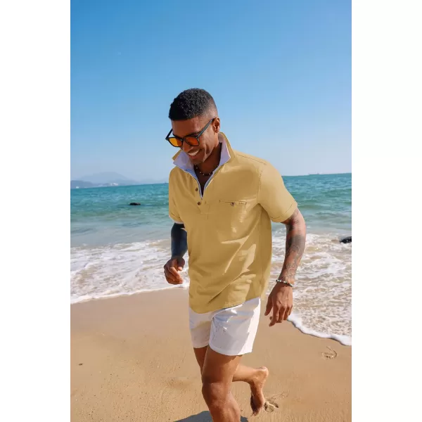 PJ PAUL JONES Men Cotton Linen Shirt Casual Short Sleeve Hippie Shirts Summer Beach Shirt Vacation Shirt with Pocket