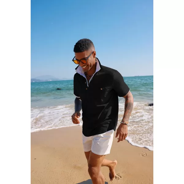 PJ PAUL JONES Men Cotton Linen Shirt Casual Short Sleeve Hippie Shirts Summer Beach Shirt Vacation Shirt with Pocket