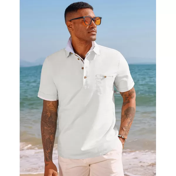 PJ PAUL JONES Men Cotton Linen Shirt Casual Short Sleeve Hippie Shirts Summer Beach Shirt Vacation Shirt with Pocket