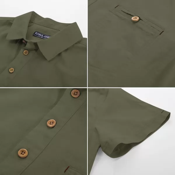 PJ PAUL JONES Men Cotton Linen Shirt Casual Short Sleeve Hippie Shirts Summer Beach Shirt Vacation Shirt with Pocket