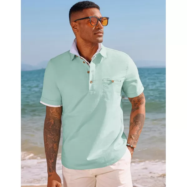 PJ PAUL JONES Men Cotton Linen Shirt Casual Short Sleeve Hippie Shirts Summer Beach Shirt Vacation Shirt with Pocket