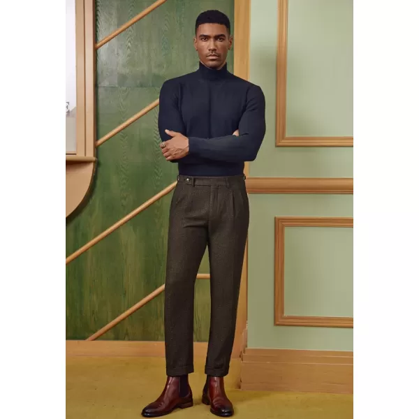 PJ PAUL JONES Men Vintage Tweed Pants Herringbone Pleated Suit Trousers