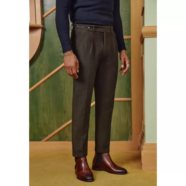 PJ PAUL JONES Men Vintage Tweed Pants Herringbone Pleated Suit Trousers