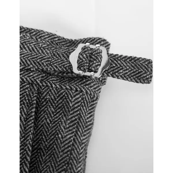 PJ PAUL JONES Men Vintage Tweed Pants Herringbone Pleated Suit Trousers