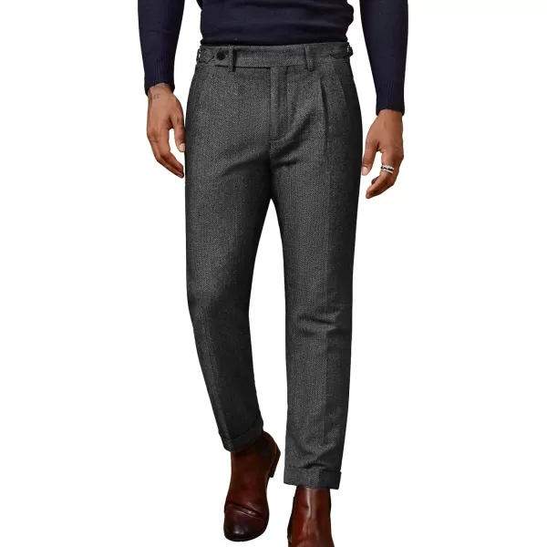 PJ PAUL JONES Men Vintage Tweed Pants Herringbone Pleated Suit Trousers