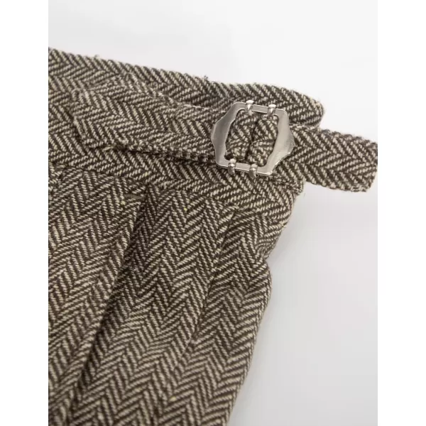 PJ PAUL JONES Men Vintage Tweed Pants Herringbone Pleated Suit Trousers