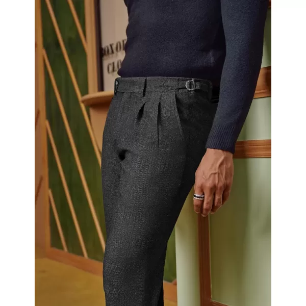 PJ PAUL JONES Men Vintage Tweed Pants Herringbone Pleated Suit Trousers