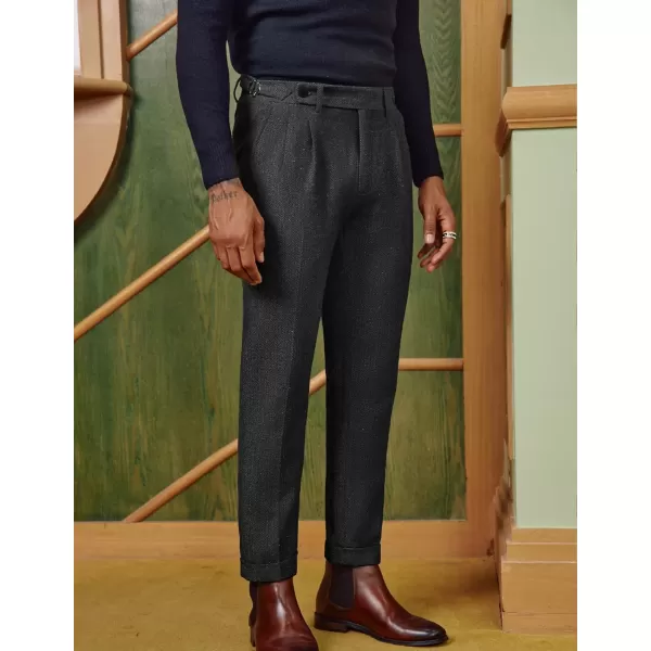 PJ PAUL JONES Men Vintage Tweed Pants Herringbone Pleated Suit Trousers