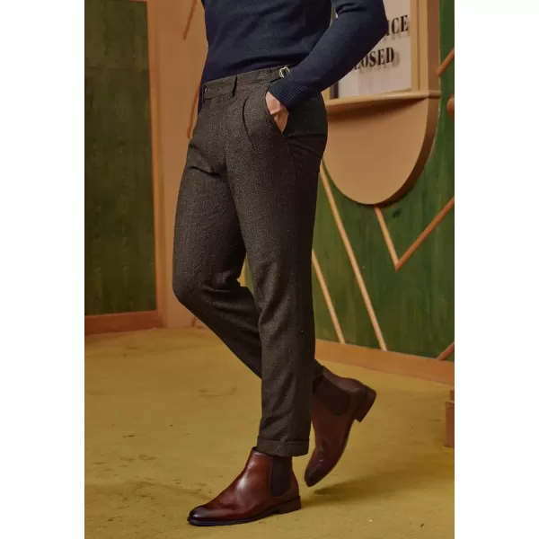 PJ PAUL JONES Men Vintage Tweed Pants Herringbone Pleated Suit Trousers