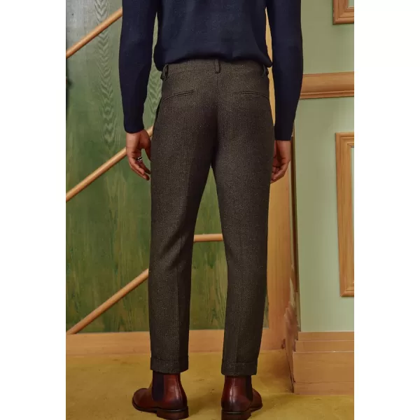 PJ PAUL JONES Men Vintage Tweed Pants Herringbone Pleated Suit Trousers