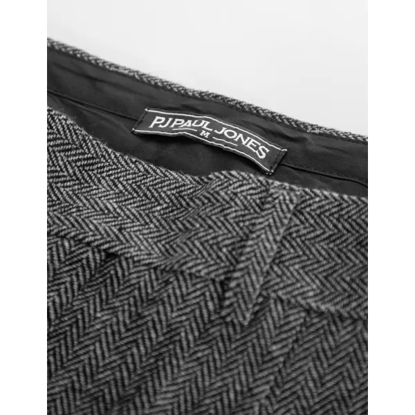PJ PAUL JONES Men Vintage Tweed Pants Herringbone Pleated Suit Trousers