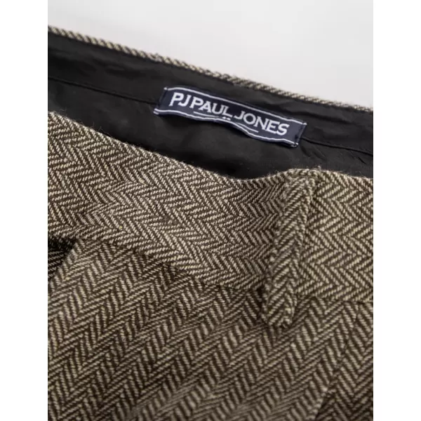PJ PAUL JONES Men Vintage Tweed Pants Herringbone Pleated Suit Trousers