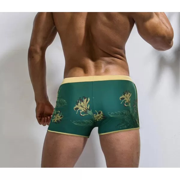 PJ PAUL JONES Men's 50s Vintage Tropical Print Swim Brief Square Leg Contrast Swimwear Swimsuit
