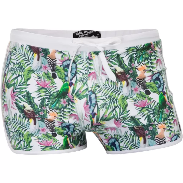 PJ PAUL JONES Men's 50s Vintage Tropical Print Swim Brief Square Leg Contrast Swimwear Swimsuit