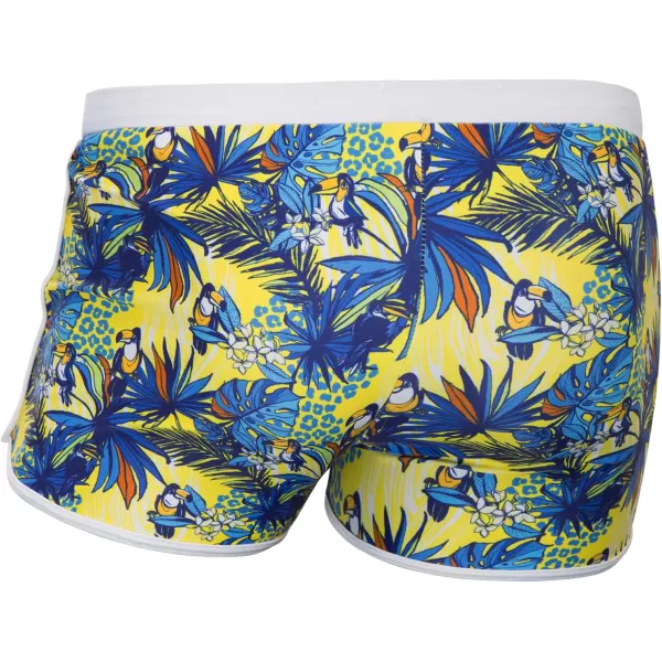 PJ PAUL JONES Men's 50s Vintage Tropical Print Swim Brief Square Leg Contrast Swimwear Swimsuit