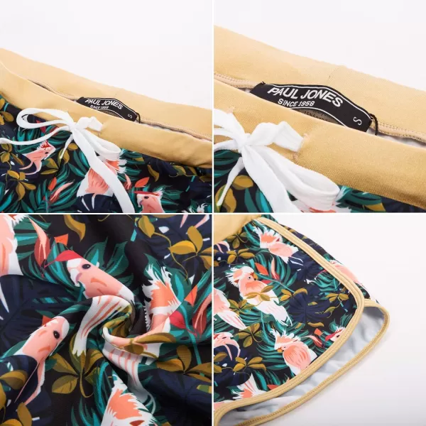 PJ PAUL JONES Men's 50s Vintage Tropical Print Swim Brief Square Leg Contrast Swimwear Swimsuit