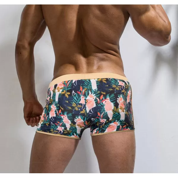 PJ PAUL JONES Men's 50s Vintage Tropical Print Swim Brief Square Leg Contrast Swimwear Swimsuit