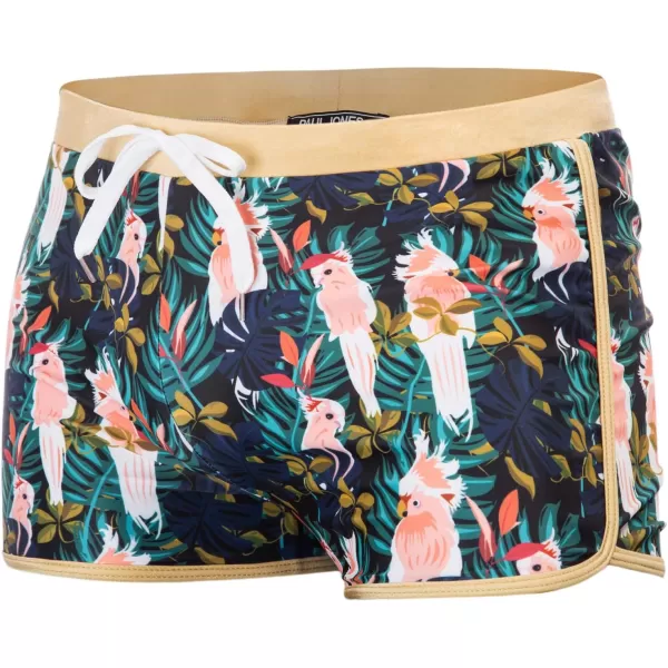 PJ PAUL JONES Men's 50s Vintage Tropical Print Swim Brief Square Leg Contrast Swimwear Swimsuit