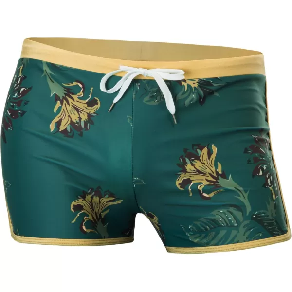 PJ PAUL JONES Men's 50s Vintage Tropical Print Swim Brief Square Leg Contrast Swimwear Swimsuit