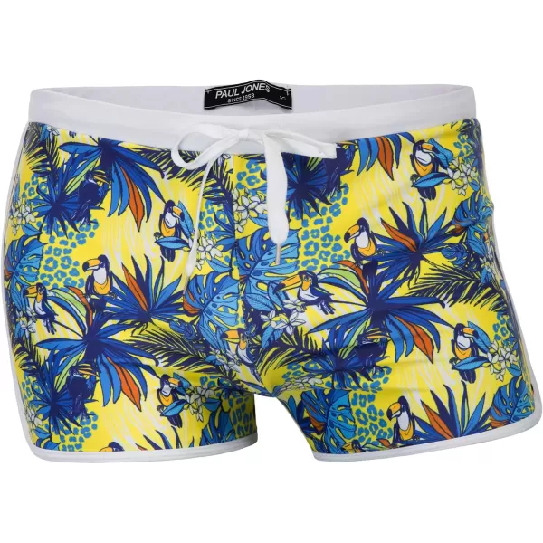 PJ PAUL JONES Men's 50s Vintage Tropical Print Swim Brief Square Leg Contrast Swimwear Swimsuit