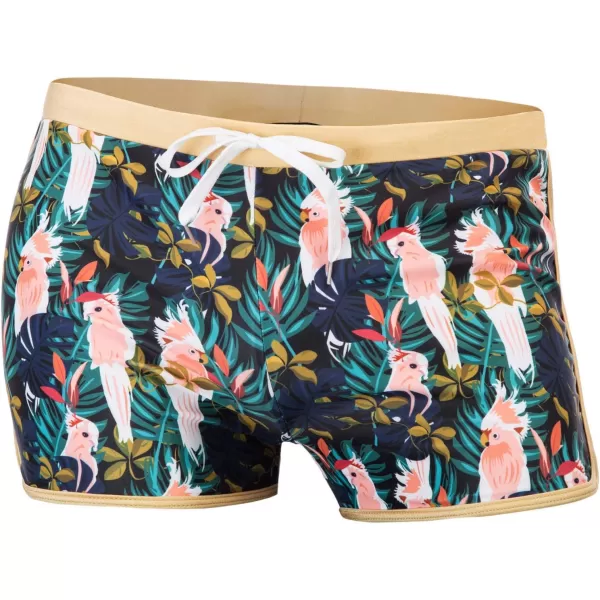 PJ PAUL JONES Men's 50s Vintage Tropical Print Swim Brief Square Leg Contrast Swimwear Swimsuit