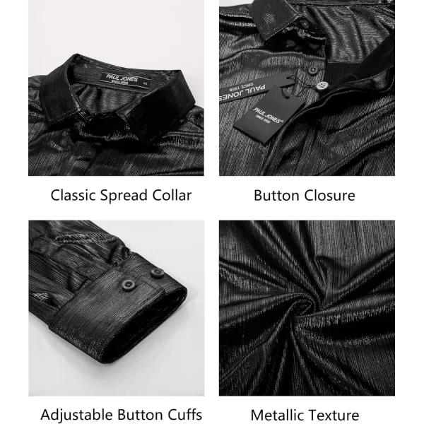 PJ PAUL JONES Men's 70s Disco Shirts Luxury Metallic Sequins Button Down Long Sleeve Party Shirt Nightclub Costume Tops