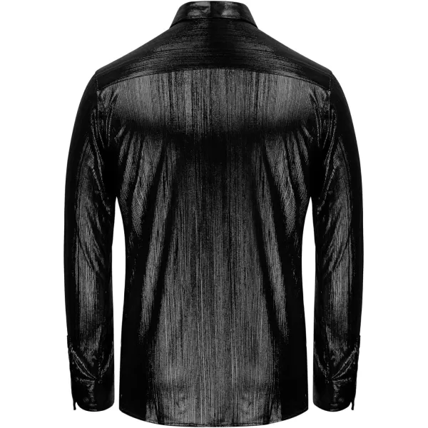 PJ PAUL JONES Men's 70s Disco Shirts Luxury Metallic Sequins Button Down Long Sleeve Party Shirt Nightclub Costume Tops